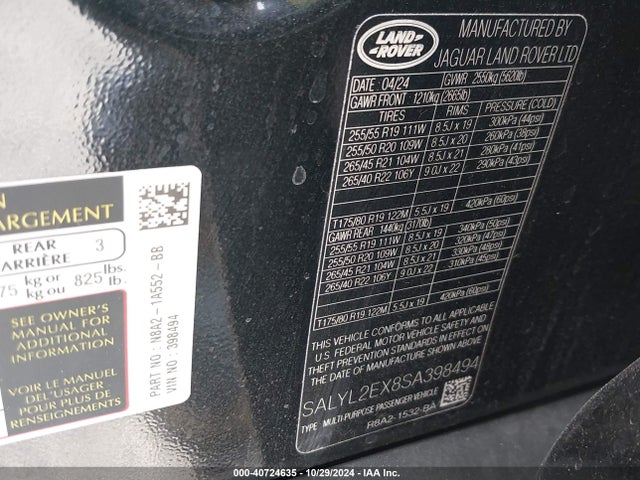 SALYL2EX8SA398494 Land Rover Range Rover Velar P250 Dynamic Se