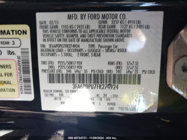 3FA6P0PU7FR274924 Ford Fusion Energi Se Luxury