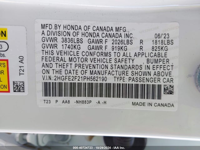 Honda Civic Lx 2023 2HGFE2F21PH562190 Image 9