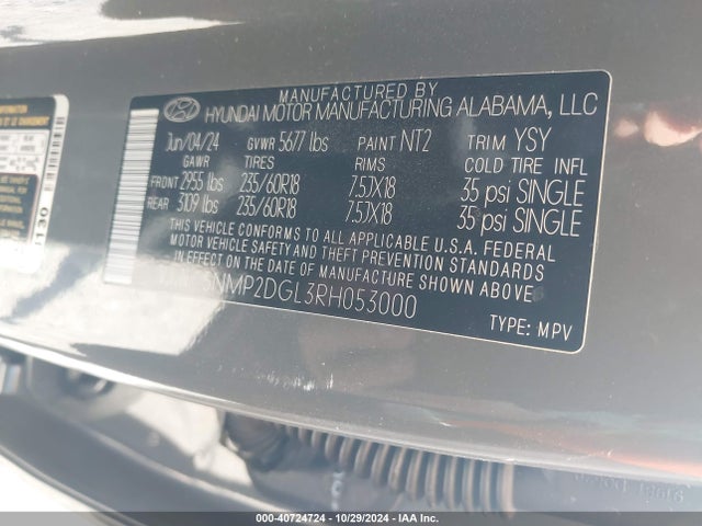 5NMP2DGL3RH053000 Hyundai Santa Fe Sel
