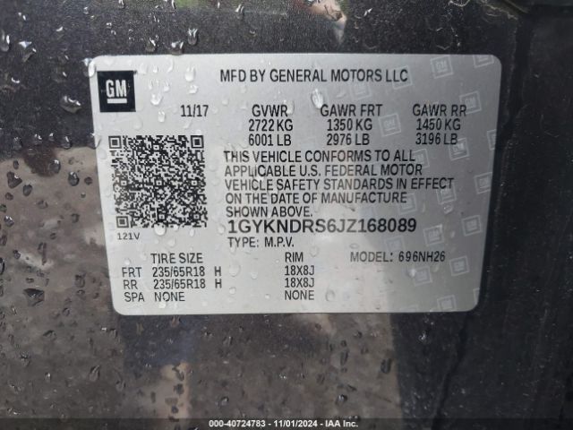 1GYKNDRS6JZ168089 Cadillac XT5 LUXURY