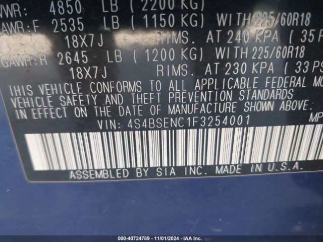4S4BSENC1F3254001 Subaru Outback 3.6r Limited