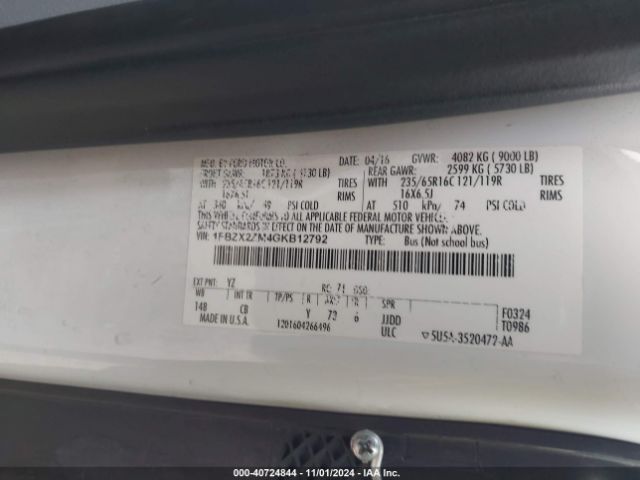 1FBZX2ZM4GKB12792 Ford Transit-350 Xlt