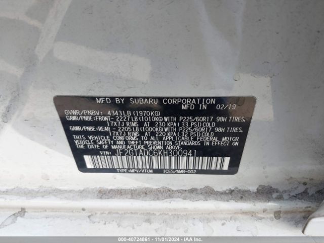 JF2GTADC6KH300941 Subaru Crosstrek 2.0i Premium