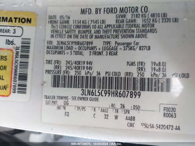 3LN6L5C99HR607899 Lincoln MKZ SELECT