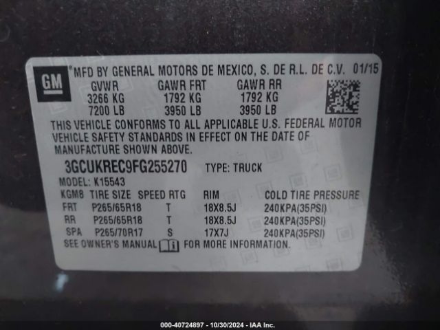 3GCUKREC9FG255270 Chevrolet Silverado 1500 2lt