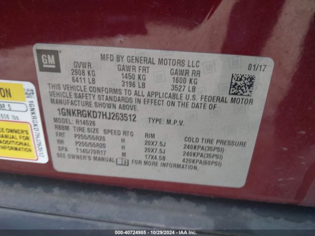 1GNKRGKD7HJ263512 Chevrolet Traverse 1lt