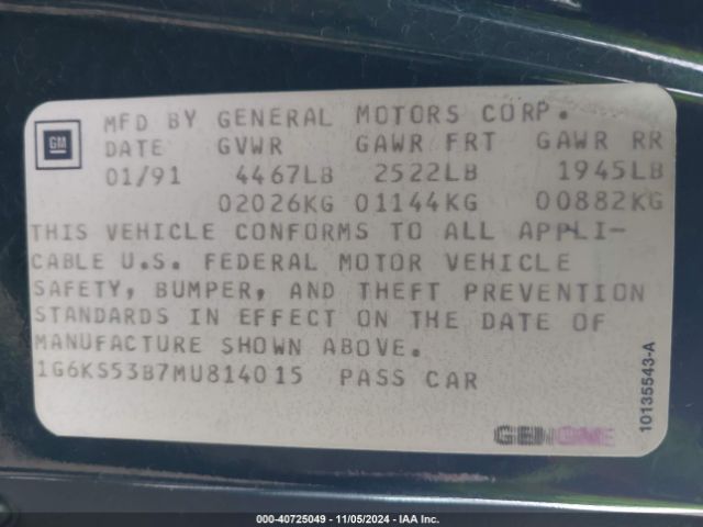 1991 CADILLAC SEVILLE 1G6KS53B7MU814015 Photo 8