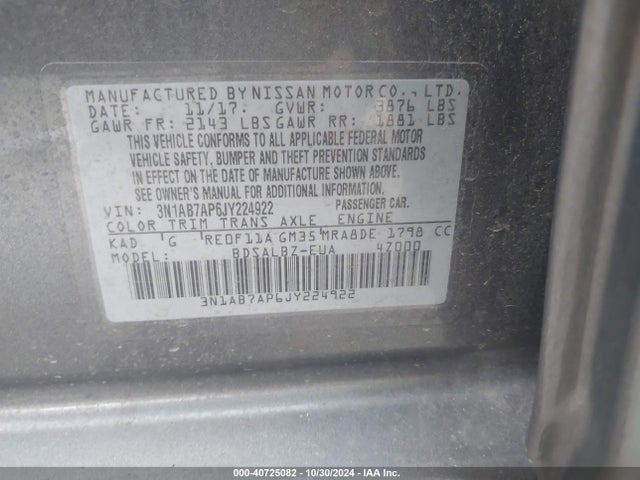 Nissan SENTRA S 2018 3N1AB7AP6JY224922 Image 9