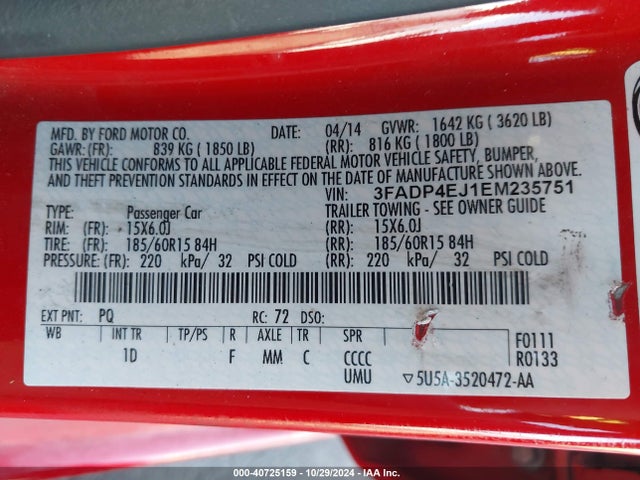 Ford FIESTA SE 2014 3FADP4EJ1EM235751 Image 9