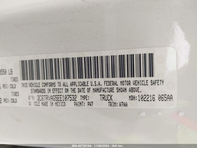 3C6TRVAG5EE107532 RAM Promaster 1500 Low Roof