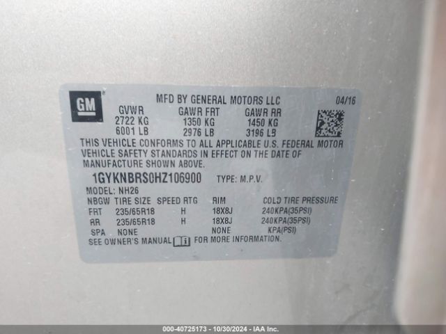 1GYKNBRS0HZ106900 Cadillac XT5 LUXURY