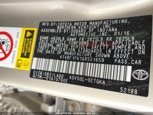4T4BF1FK1GR551659 Toyota CAMRY XLE