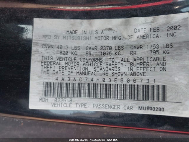 2003 MITSUBISHI ECLIPSE 4A3AC74H03E006731 Photo 8