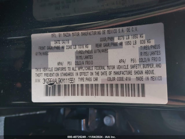 Mazda py 2019 3MZBPAAL9KM111551 Image 9