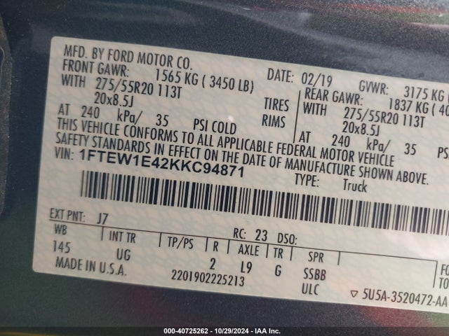Ford F-150 Xlt 2019 1FTEW1E42KKC94871 Image 9
