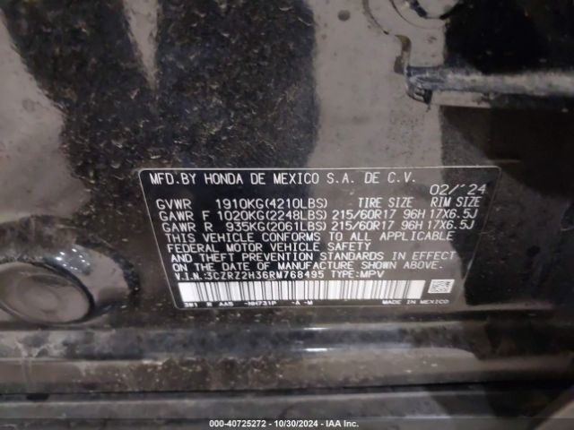 3CZRZ2H36RM768495 Honda Hr-v Awd Lx