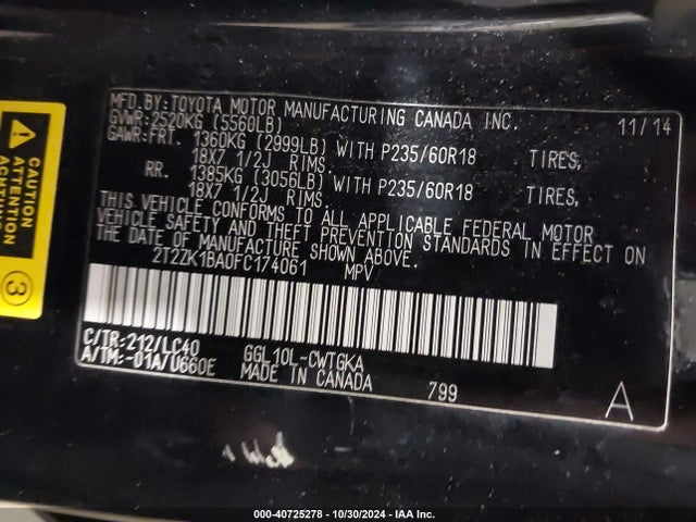 Lexus RX 350 2015 2T2ZK1BA0FC174061 Image 9