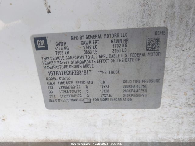 1GTR1TEC0FZ331917 GMC SIERRA 1500