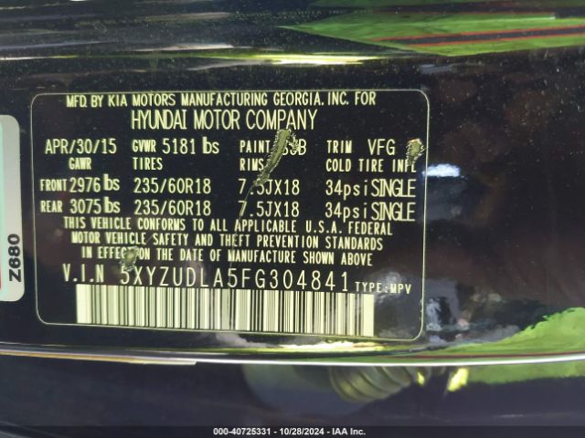 5XYZUDLA5FG304841 Hyundai Santa Fe Sport 2.0l Turbo