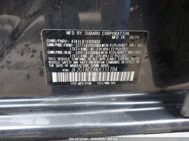 Subaru Crosstrek 2.0i Premium 2019 JF2GTACC4KH331784 Image 9