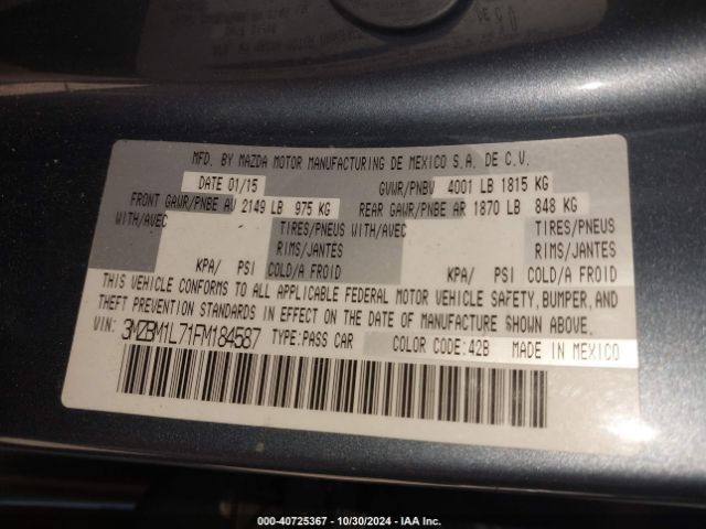 3MZBM1L71FM184587 Mazda Mazda3 I Touring