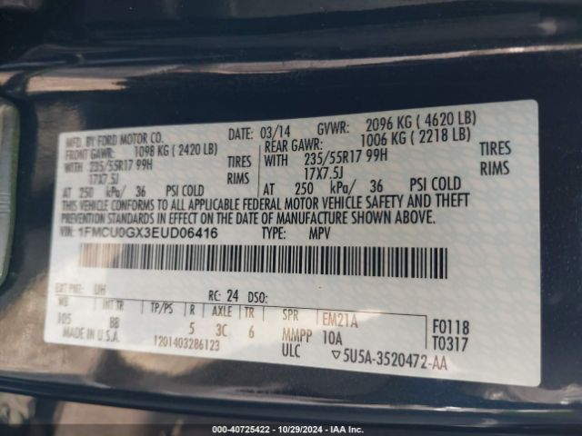 1FMCU0GX3EUD06416 Ford ESCAPE SE