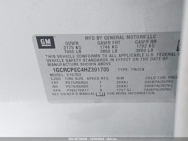1GCRCPEC4HZ391705 Chevrolet Silverado 1500 Custom