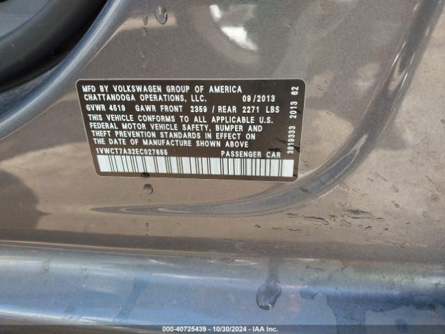 1VWCT7A32EC027855 Volkswagen Passat 1.8t Sel Premium