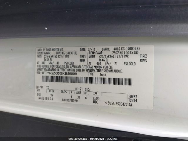 1FTYR2ZG5GKB50009 Ford Transit-250