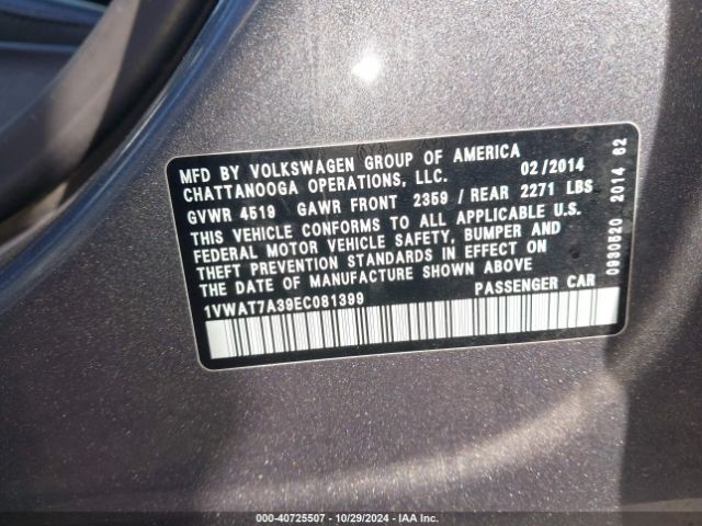 1VWAT7A39EC081399 Volkswagen Passat 1.8t Wolfsburg Edition