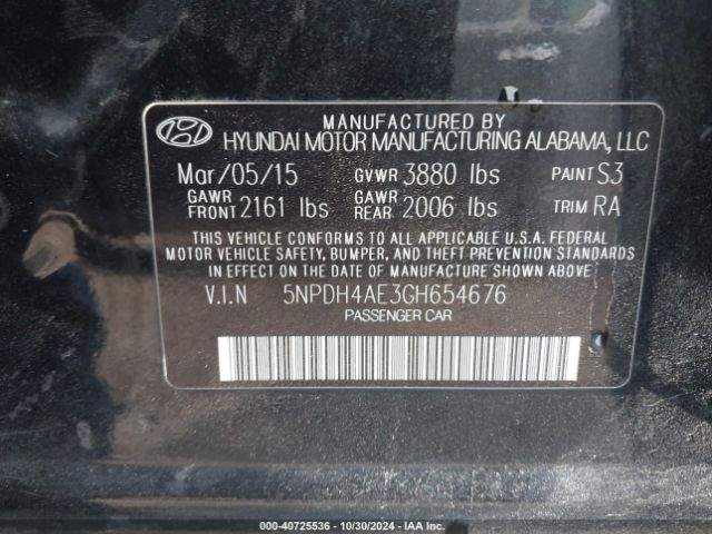 5NPDH4AE3GH654676 Hyundai ELANTRA SE
