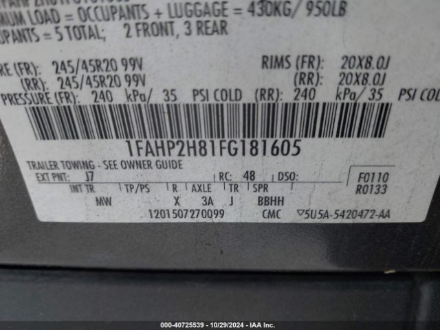 1FAHP2H81FG181605 Ford TAURUS SEL
