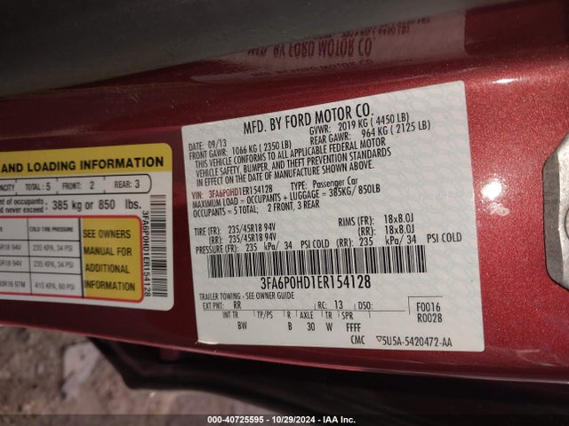 Ford FUSION SE 2014 3FA6P0HD1ER154128 Image 9