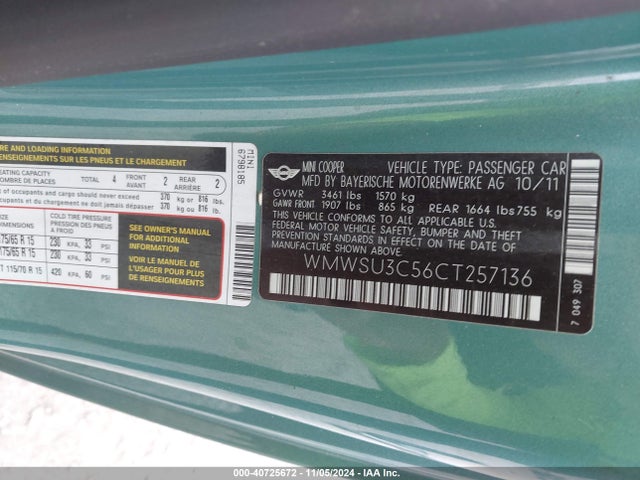 2012 MINI COOPER WMWSU3C56CT257136 Photo 8