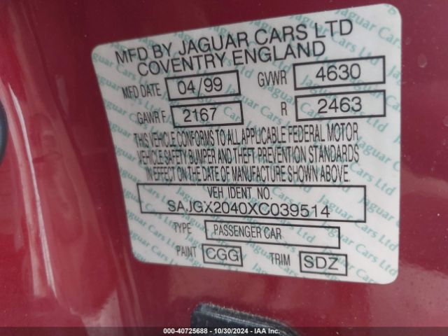 1999 JAGUAR XK8 SAJGX2040XC039514 Photo 8