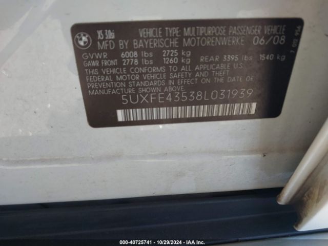 2008 BMW X5 5UXFE43538L031939 Photo 8