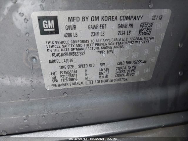 KL4CJASB4KB827872 Buick Encore Fwd Preferred