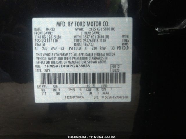 1FMSK7DHXPGA38828 Ford EXPLORER XLT