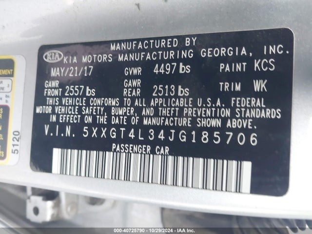 KIA Optima Lx 2018 5XXGT4L34JG185706 Image 9