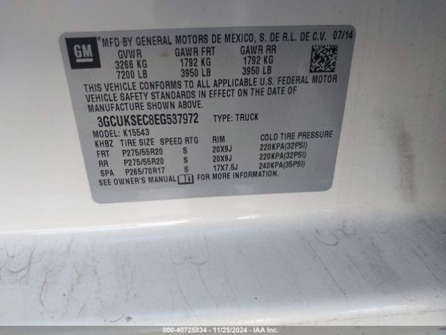 3GCUKSEC8EG537972 Chevrolet Silverado 1500 1lz
