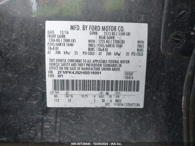 Ford EDGE SEL 2017 2FMPK4J92HBB18991 Image 9