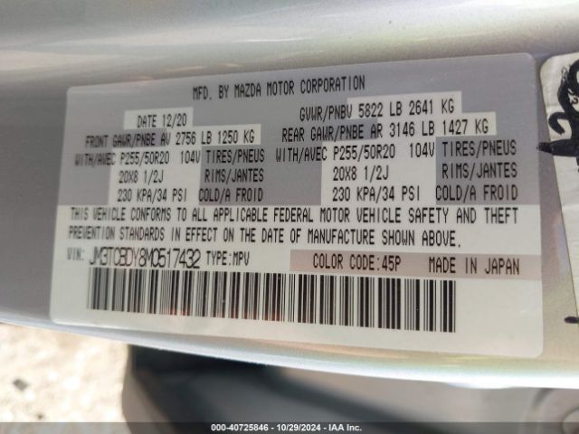 JM3TCBDY8M0517432 Mazda Cx-9 Grand Touring