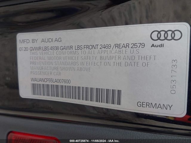 WAUANCF55LA007600 Audi A5 Sportback Premium 45 Tfsi Quattro S Tronic
