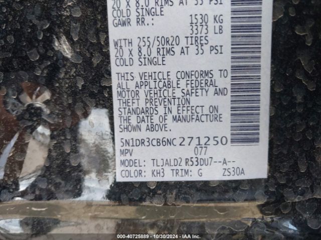 5N1DR3CB6NC271250 Nissan Pathfinder Sl 2wd