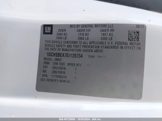 1GCHSBEA7G1135734 Chevrolet Colorado Wt
