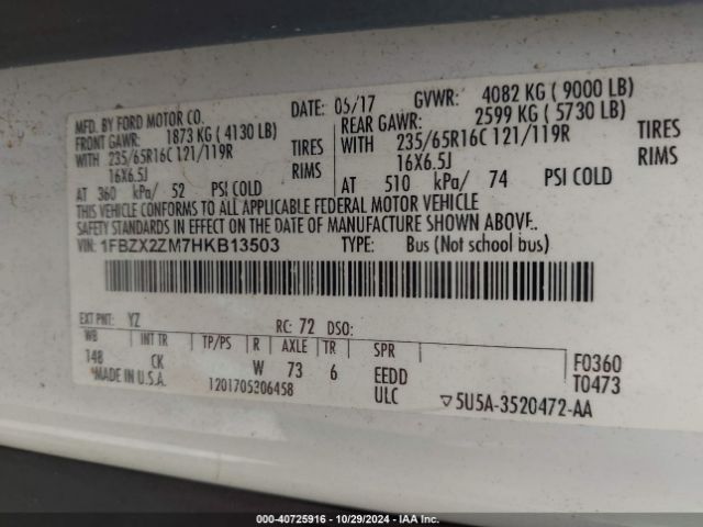 1FBZX2ZM7HKB13503 Ford Transit-350 Xlt