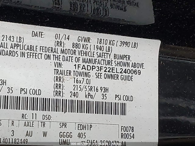 Ford FOCUS SE 2014 1FADP3F22EL240069 Image 9