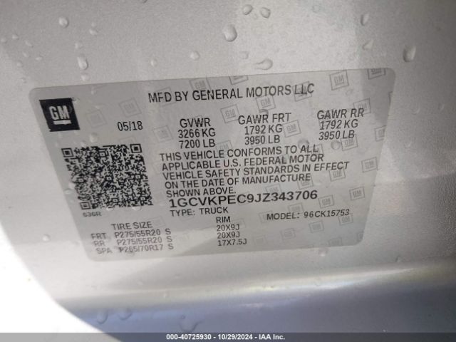 1GCVKPEC9JZ343706 Chevrolet Silverado 1500 Custom