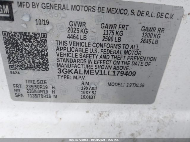 3GKALMEV1LL179409 GMC Terrain Fwd Sle
